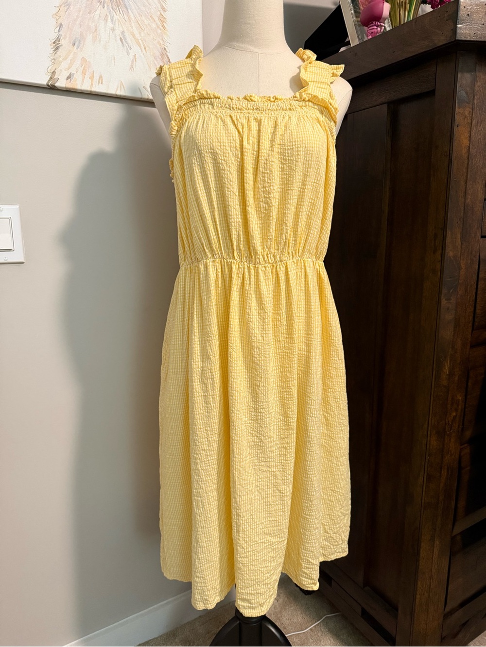 Barbour Yellow Ruffled Strap Cotton Tank Dress- EUC